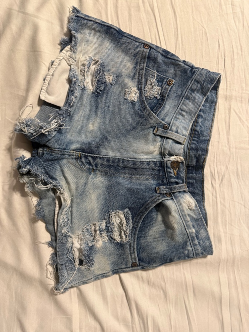 Distressed Light Blue Denim Cutoff Shorts - wrangler